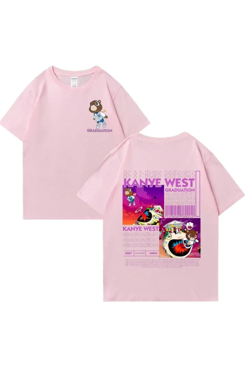 Kanye West Mezuniyet Ayı Grafik baskı T Erkek Kadın Hip Hop streetwear vintage üstleri