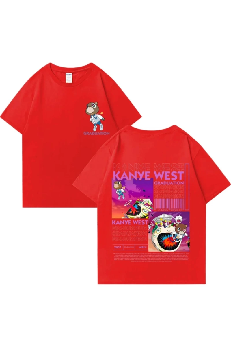 Kanye West Mezuniyet Ayı Grafik baskı T Erkek Kadın Hip Hop streetwear vintage üstleri