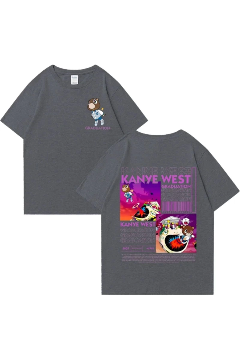 Kanye West Mezuniyet Ayı Grafik baskı T Erkek Kadın Hip Hop streetwear vintage üstleri