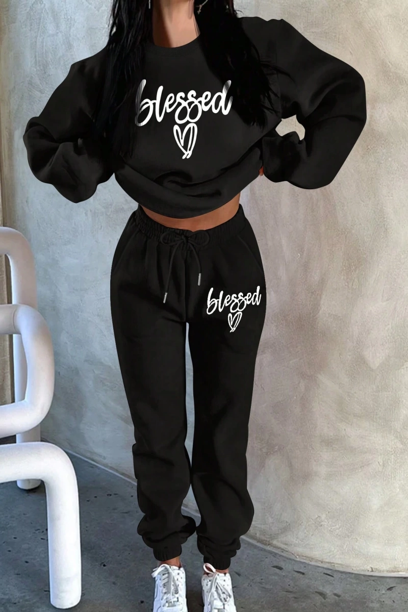 Kapşonlu İki Parça Moda Sıcak Artı Polar Yuvarlak Yaka Sweatshirt + Spor Eşofman Altı Basit H