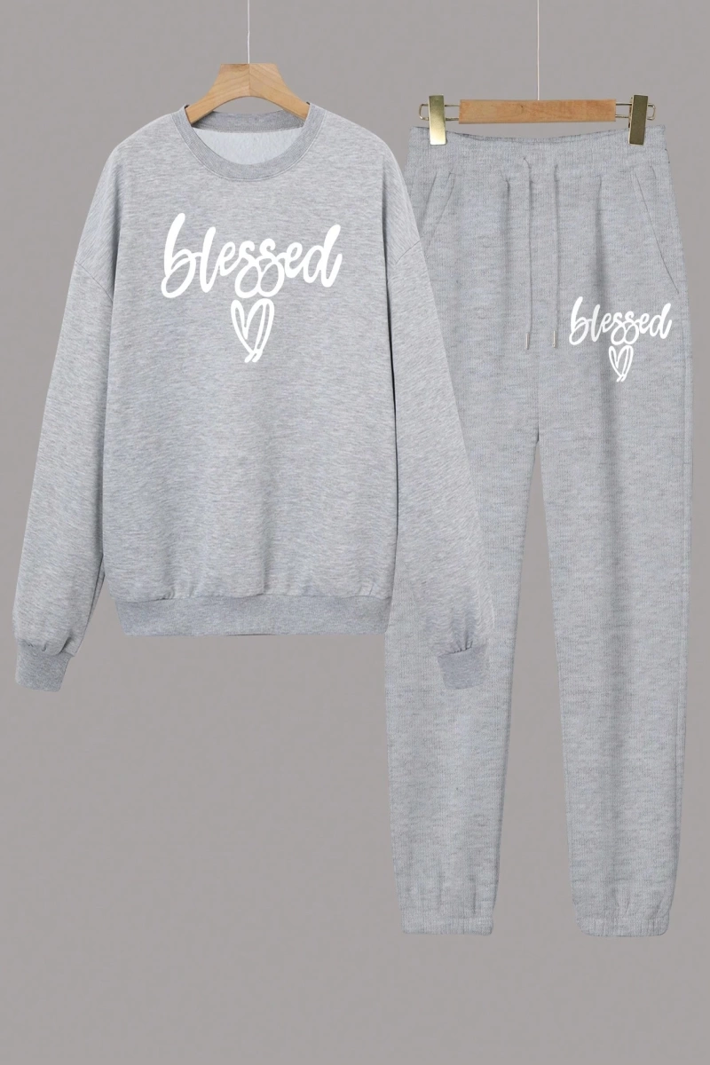 Kapşonlu İki Parça Moda Sıcak Artı Polar Yuvarlak Yaka Sweatshirt + Spor Eşofman Altı Basit H
