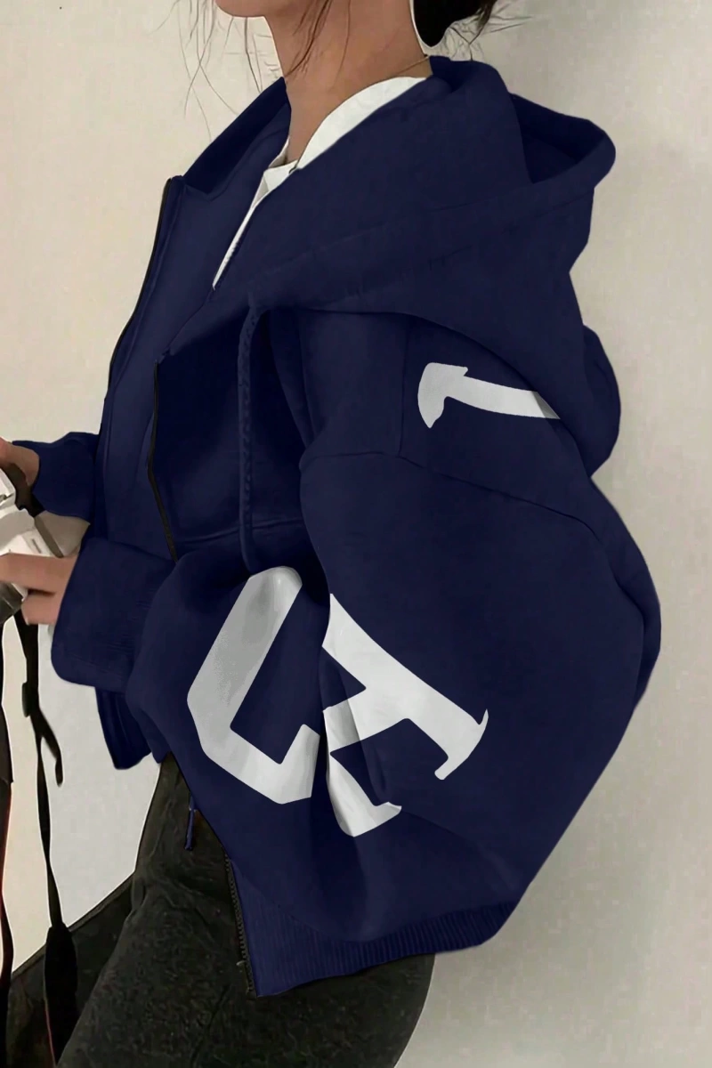 Kapşonlu Sweatshirt Polarlı Sweatshirt, Bol Kesim Kısa Ceket, Sonbahar/Kış, Üç Çeyrek  Model 5133