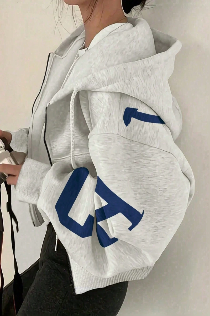 Kapşonlu Sweatshirt Polarlı Sweatshirt, Bol Kesim Kısa Ceket, Sonbahar/Kış, Üç Çeyrek  Model 5133