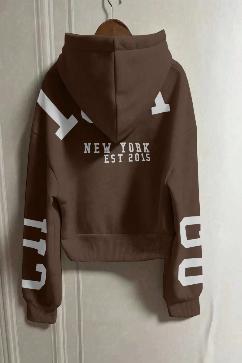 Kapşonlu Sweatshirt Polarlı Sweatshirt, Bol Kesim Kısa Ceket, Sonbahar/Kış, Üç Çeyrek  Model 5133