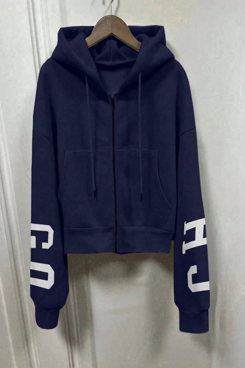 Kapşonlu Sweatshirt Polarlı Sweatshirt, Bol Kesim Kısa Ceket, Sonbahar/Kış, Üç Çeyrek  Model 5133