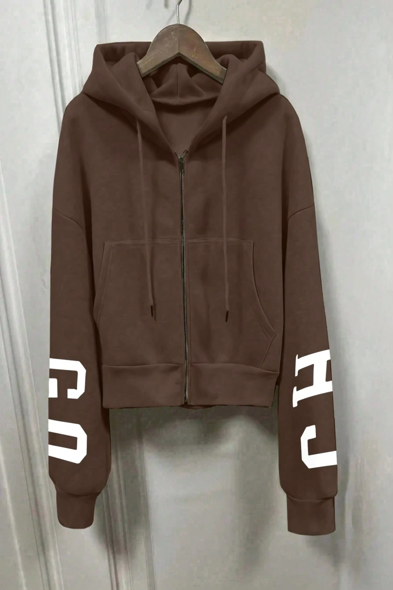 Kapşonlu Sweatshirt Polarlı Sweatshirt, Bol Kesim Kısa Ceket, Sonbahar/Kış, Üç Çeyrek  Model 5133