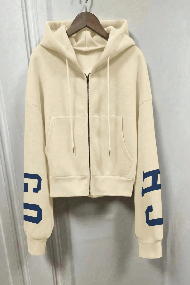 Kapşonlu Sweatshirt Polarlı Sweatshirt, Bol Kesim Kısa Ceket, Sonbahar/Kış, Üç Çeyrek  Model 5133