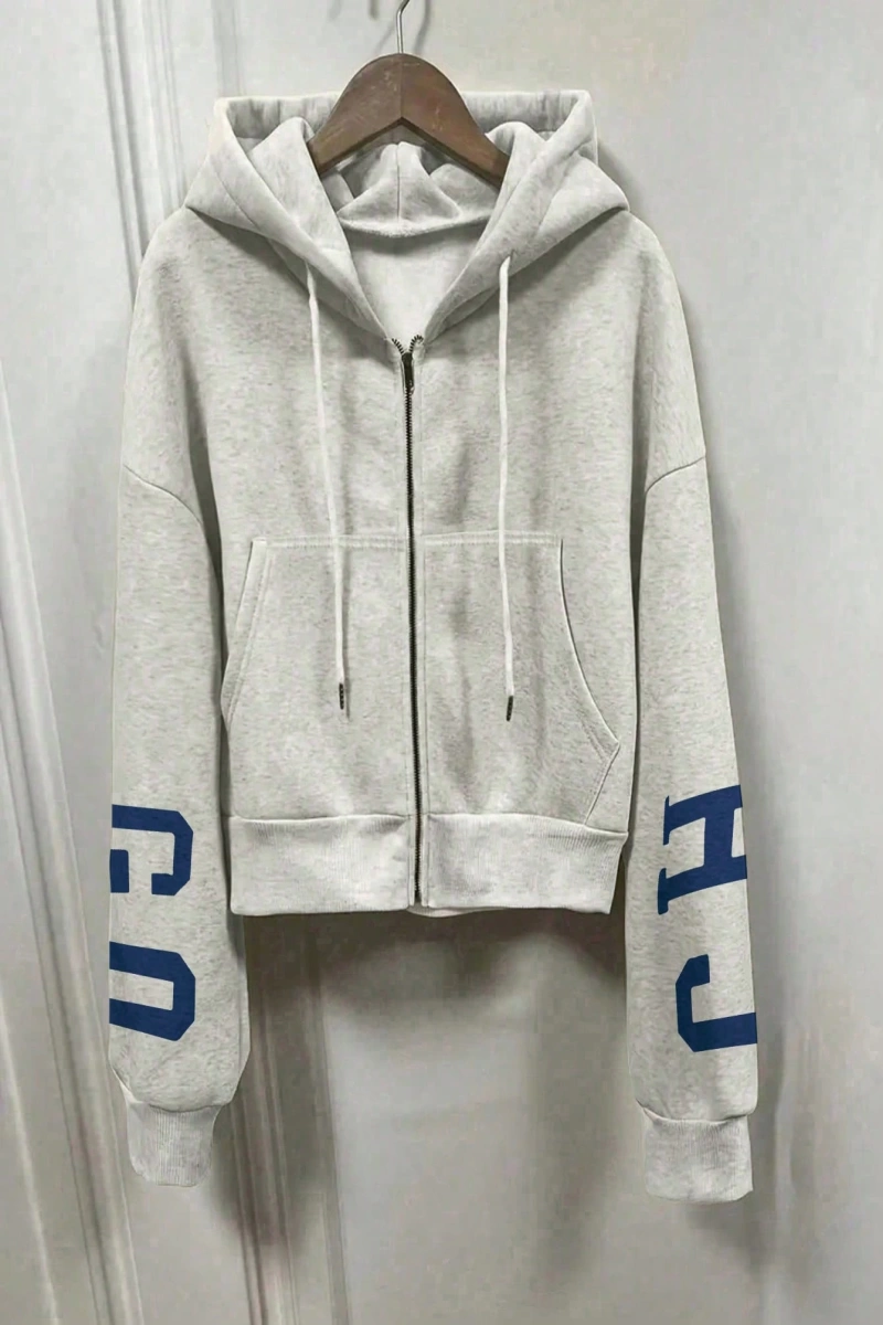 Kapşonlu Sweatshirt Polarlı Sweatshirt, Bol Kesim Kısa Ceket, Sonbahar/Kış, Üç Çeyrek  Model 5133
