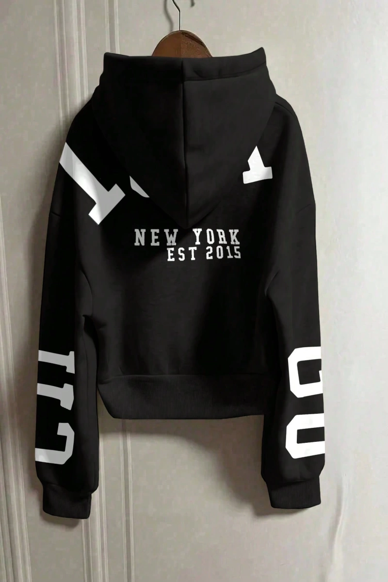 Kapşonlu Sweatshirt Polarlı Sweatshirt, Bol Kesim Kısa Ceket, Sonbahar/Kış, Üç Çeyrek  Model 5163