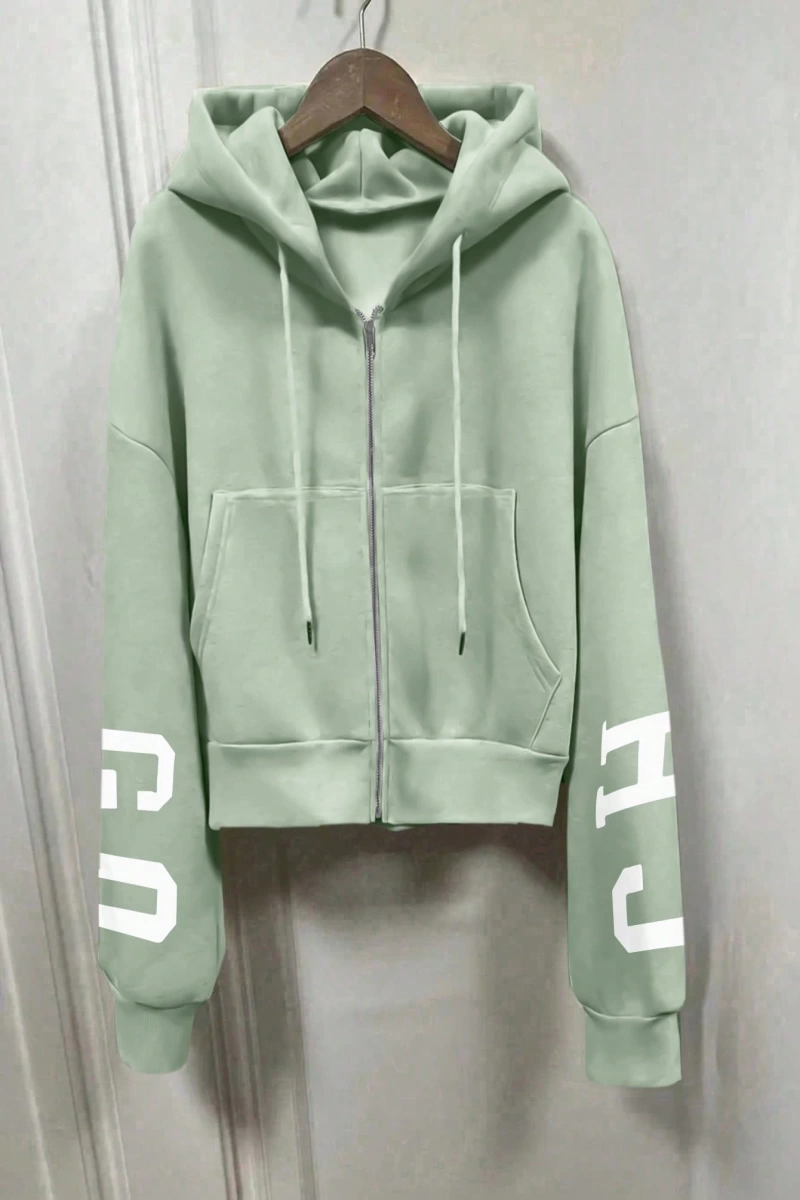 Kapşonlu Sweatshirt Polarlı Sweatshirt, Bol Kesim Kısa Ceket, Sonbahar/Kış, Üç Çeyrek  Model 5163