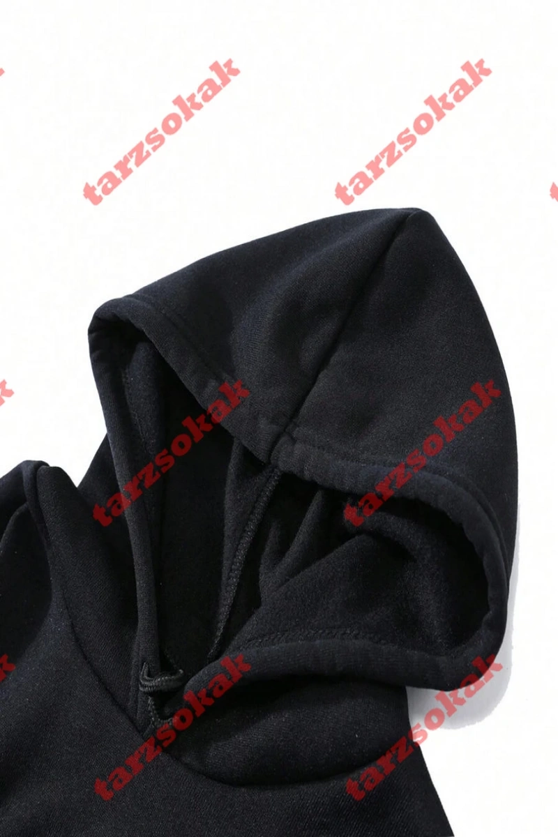 Kapşonlu Sweatshirt Siyah  C HARFİ  İSME Özel Tasarım