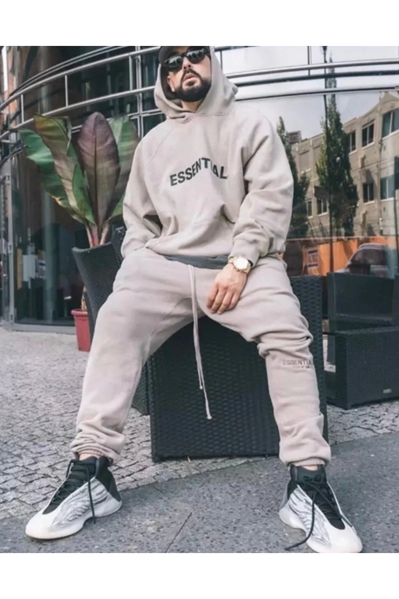 Kapüşonlu Dijital Baskılı Kalın Tam Kışlık Oversize Yeni Stil Erkek Eşofman Takımı