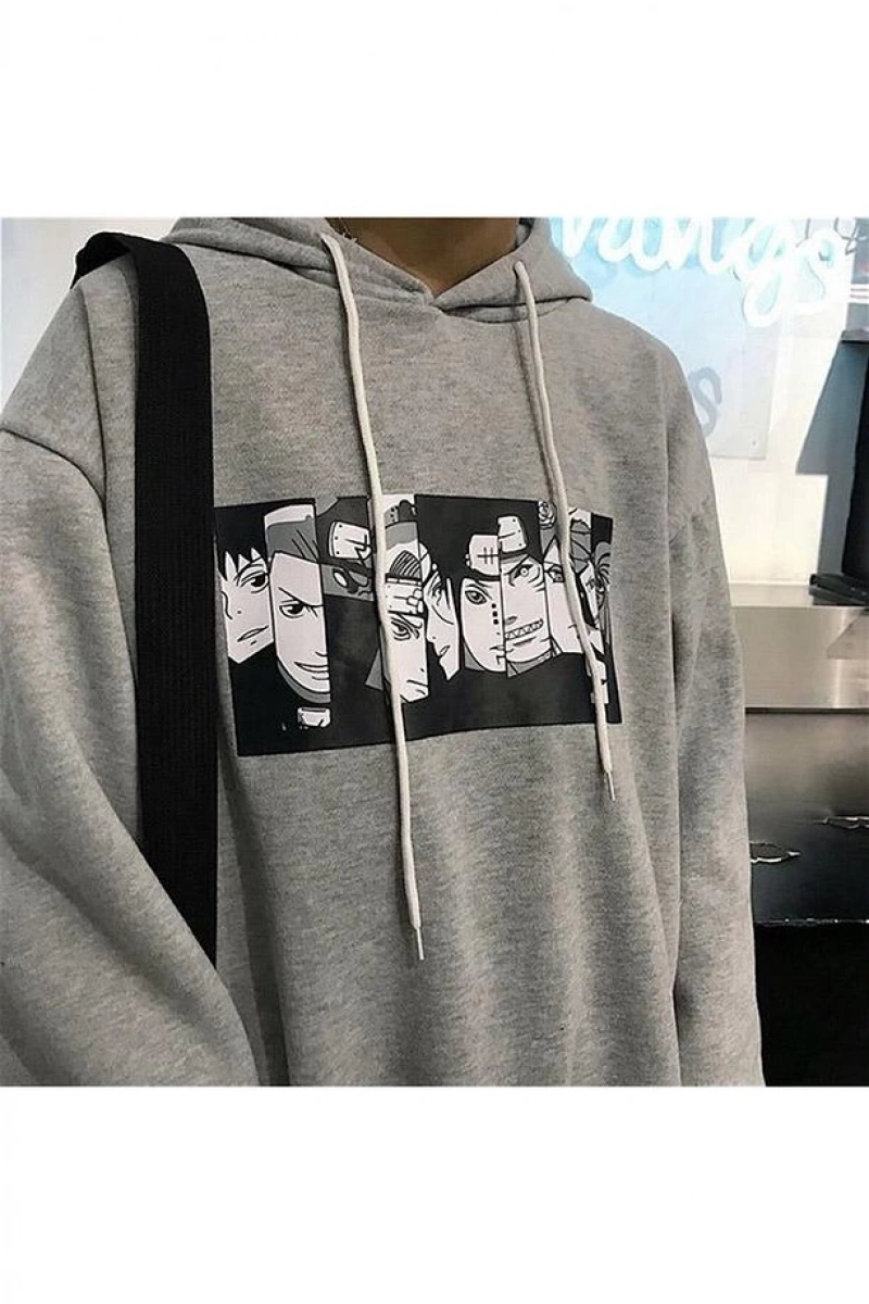 Kapüşonlu Naruto Anime Sweatshirt Gri