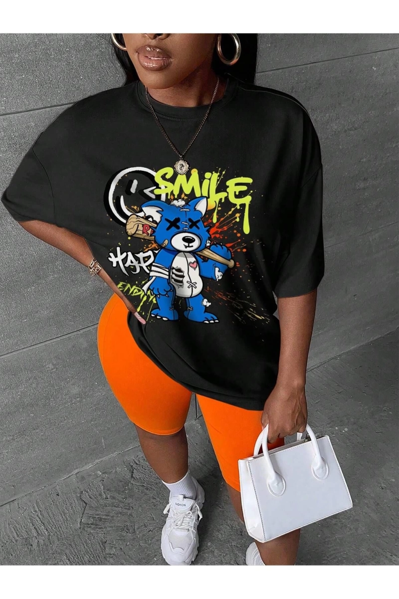 Karikatür ve Grafik tasarım Oversize T-shirt Cartoon/Letter serisi kod123