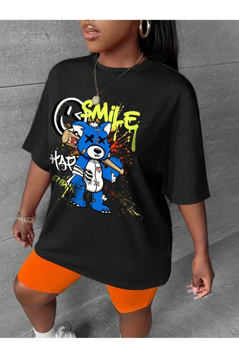 Karikatür ve Grafik tasarım Oversize T-shirt Cartoon/Letter serisi kod123