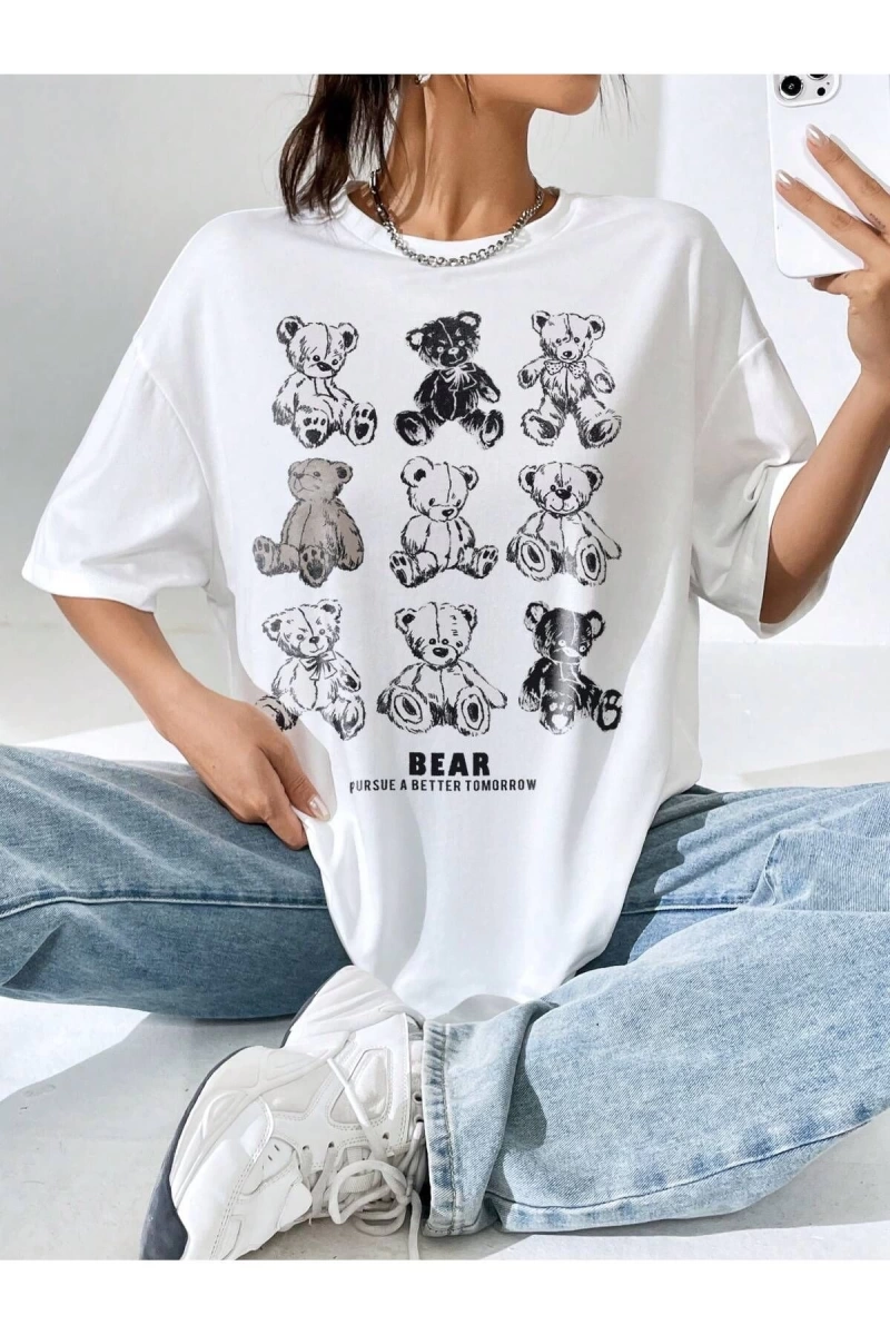Karikatür ve Grafik tasarım Oversize T-shirt Cartoon/Letter serisi kod127