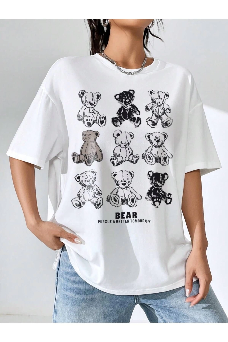 Karikatür ve Grafik tasarım Oversize T-shirt Cartoon/Letter serisi kod127