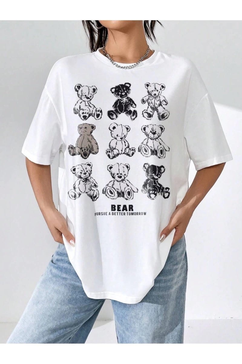 Karikatür ve Grafik tasarım Oversize T-shirt Cartoon/Letter serisi kod127