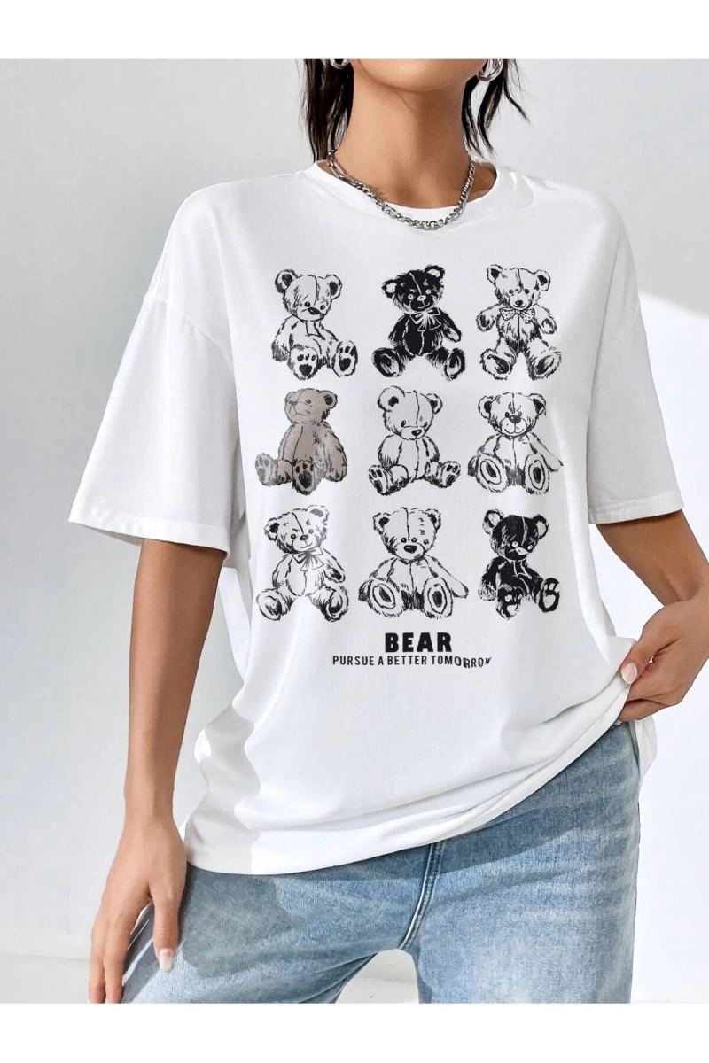 Karikatür ve Grafik tasarım Oversize T-shirt Cartoon/Letter serisi kod127
