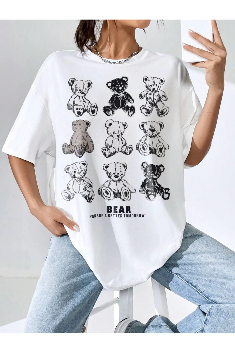 Karikatür ve Grafik tasarım Oversize T-shirt Cartoon/Letter serisi kod127