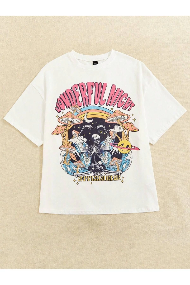 Karikatür ve Grafik tasarım Oversize T-shirt Cartoon/Letter serisi kod13