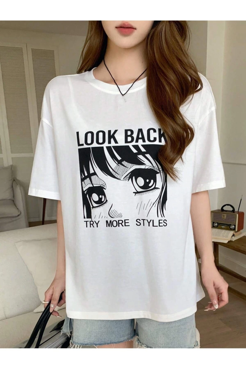 Karikatür ve Grafik tasarım Oversize T-shirt Cartoon/Letter serisi kod131