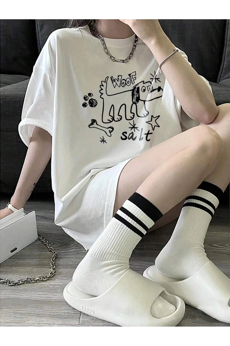 Karikatür ve Grafik tasarım Oversize T-shirt Cartoon/Letter serisi kod157