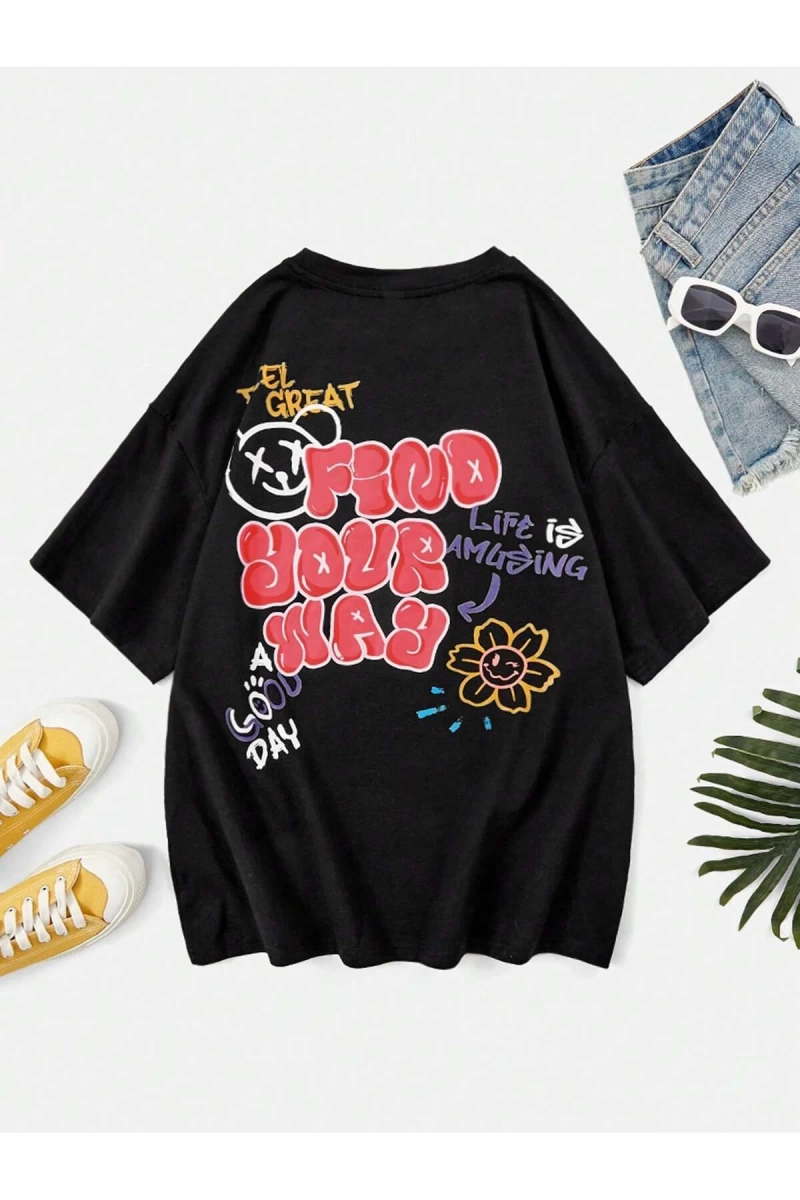 Karikatür ve Grafik tasarım Oversize T-shirt Cartoon/Letter serisi kod176