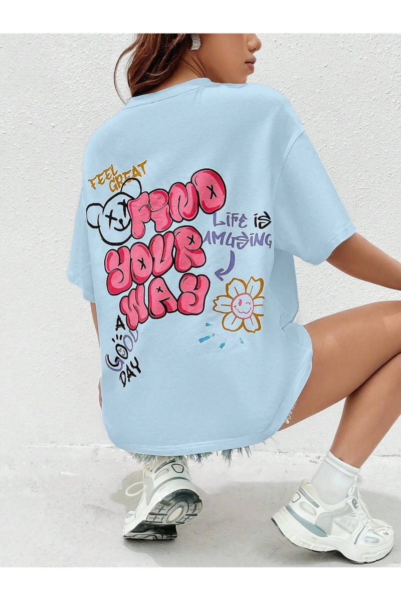 Karikatür ve Grafik tasarım Oversize T-shirt Cartoon/Letter serisi kod183