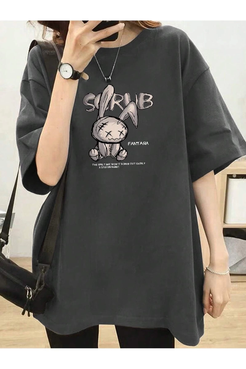 Karikatür ve Grafik tasarım Oversize T-shirt Cartoon/Letter serisi kod197
