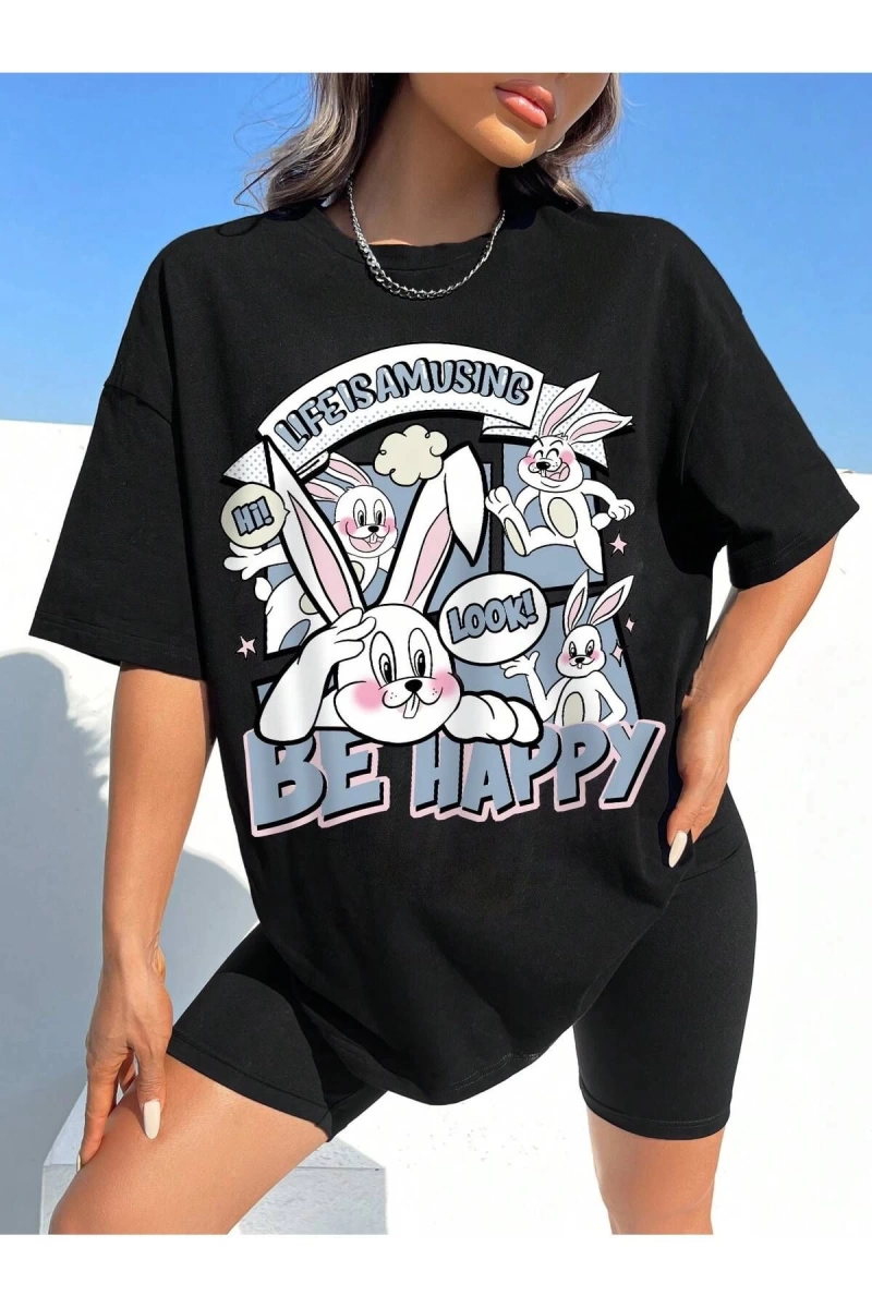 Karikatür ve Grafik tasarım Oversize T-shirt Cartoon/Letter serisi kod2