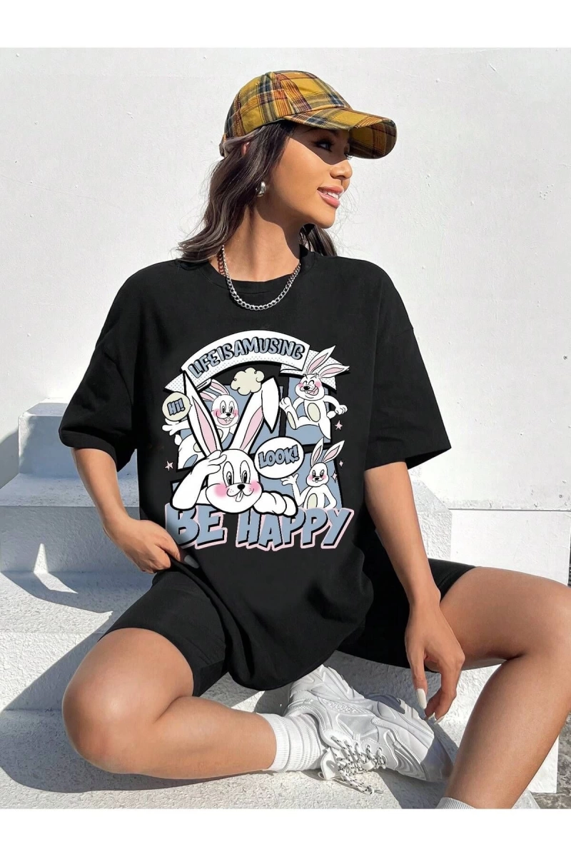 Karikatür ve Grafik tasarım Oversize T-shirt Cartoon/Letter serisi kod2