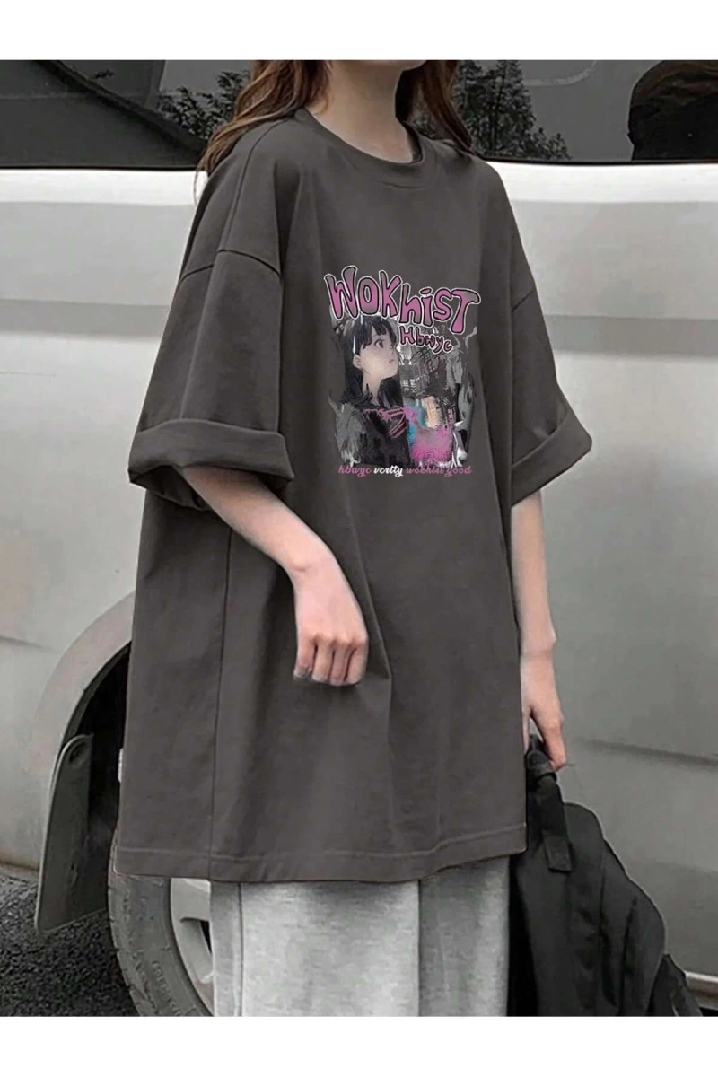 Karikatür ve Grafik tasarım Oversize T-shirt Cartoon/Letter serisi kod224