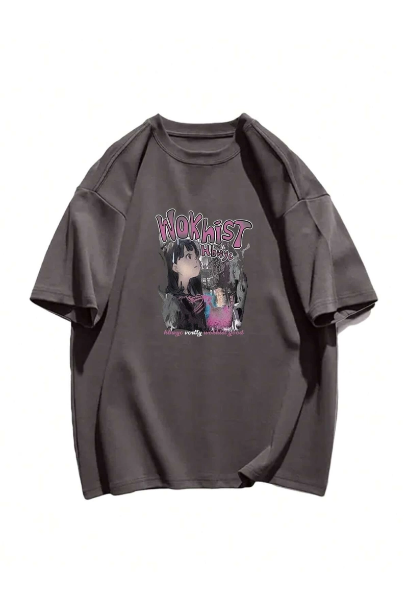 Karikatür ve Grafik tasarım Oversize T-shirt Cartoon/Letter serisi kod224
