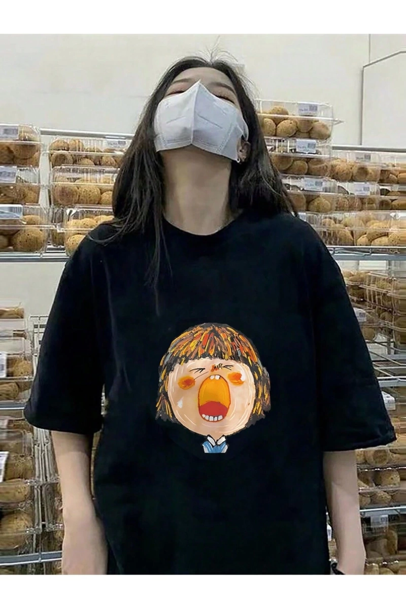Karikatür ve Grafik tasarım Oversize T-shirt Cartoon/Letter serisi kod245