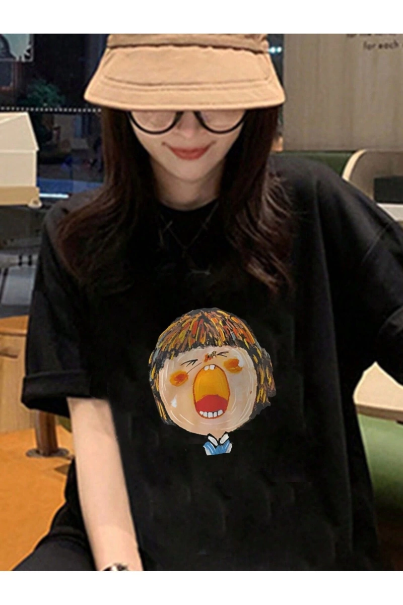Karikatür ve Grafik tasarım Oversize T-shirt Cartoon/Letter serisi kod245