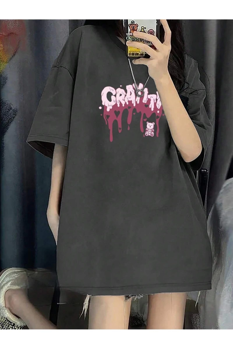 Karikatür ve Grafik tasarım Oversize T-shirt Cartoon/Letter serisi kod252