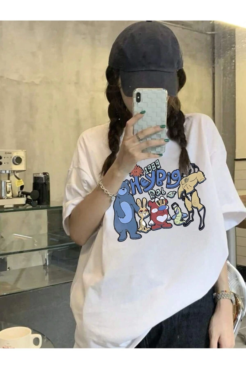 Karikatür ve Grafik tasarım Oversize T-shirt Cartoon/Letter serisi kod260