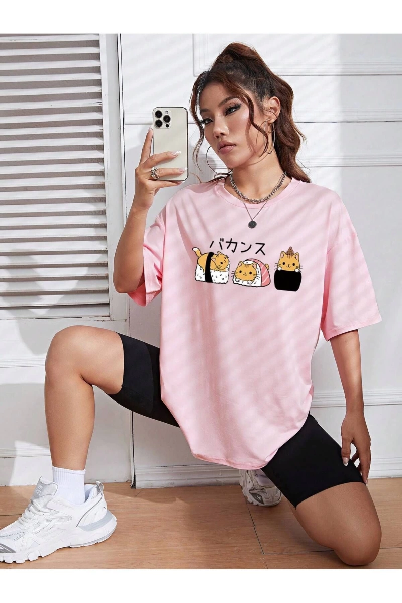 Karikatür ve Grafik tasarım Oversize T-shirt Cartoon/Letter serisi kod285