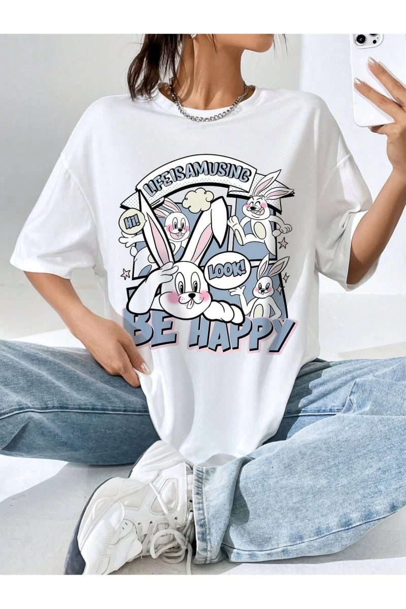 Karikatür ve Grafik tasarım Oversize T-shirt Cartoon/Letter serisi kod3