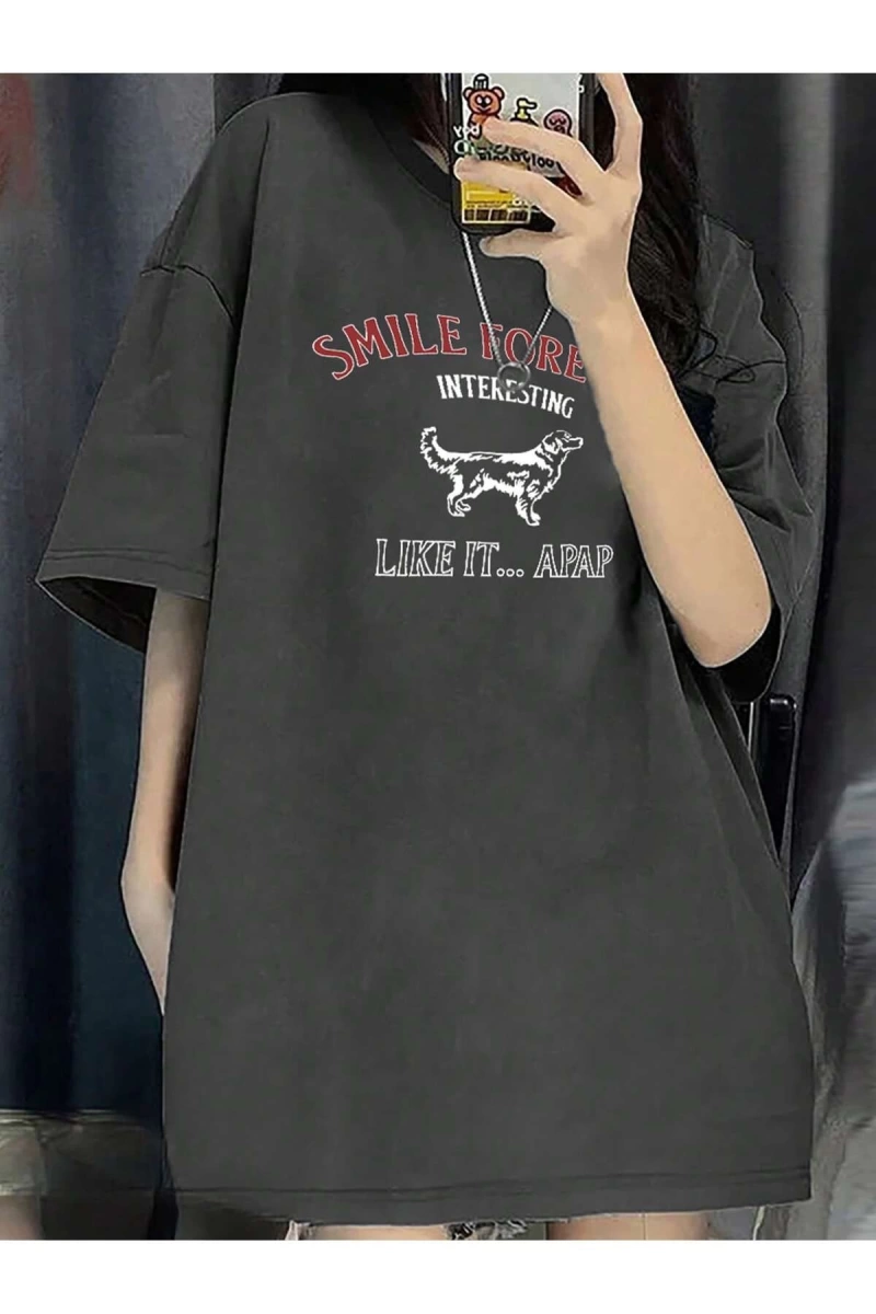 Karikatür ve Grafik tasarım Oversize T-shirt Cartoon/Letter serisi kod325