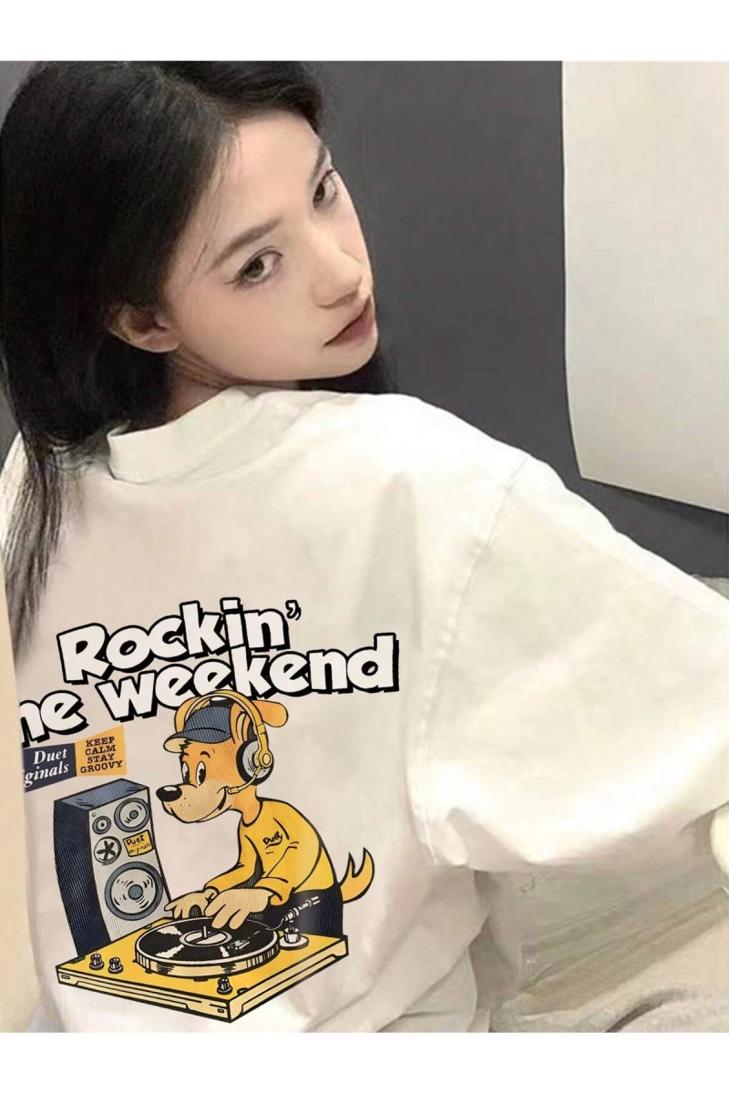 Karikatür ve Grafik tasarım Oversize T-shirt Cartoon/Letter serisi kod336