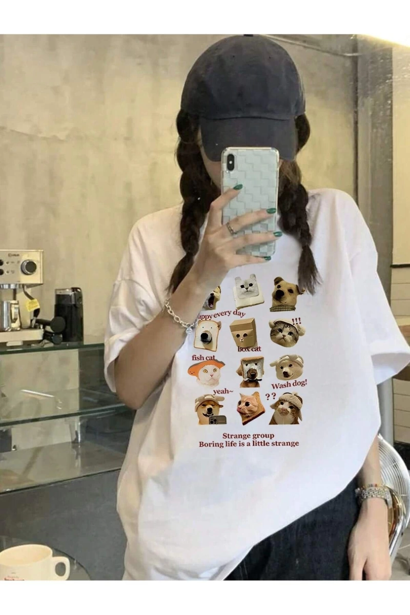 Karikatür ve Grafik tasarım Oversize T-shirt Cartoon/Letter serisi kod367