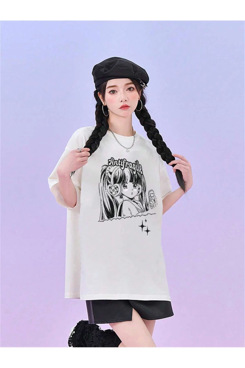 Karikatür ve Grafik tasarım Oversize T-shirt Cartoon/Letter serisi kod376