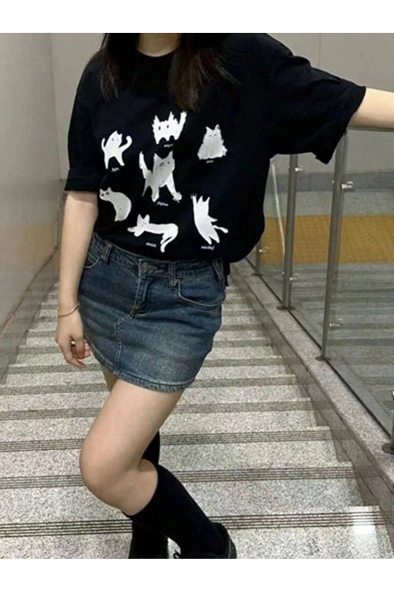 Karikatür ve Grafik tasarım Oversize T-shirt Cartoon/Letter serisi kod385