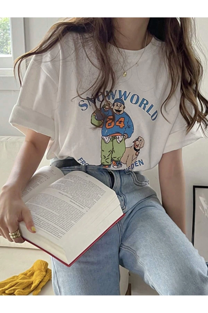 Karikatür ve Grafik tasarım Oversize T-shirt Cartoon/Letter serisi kod394