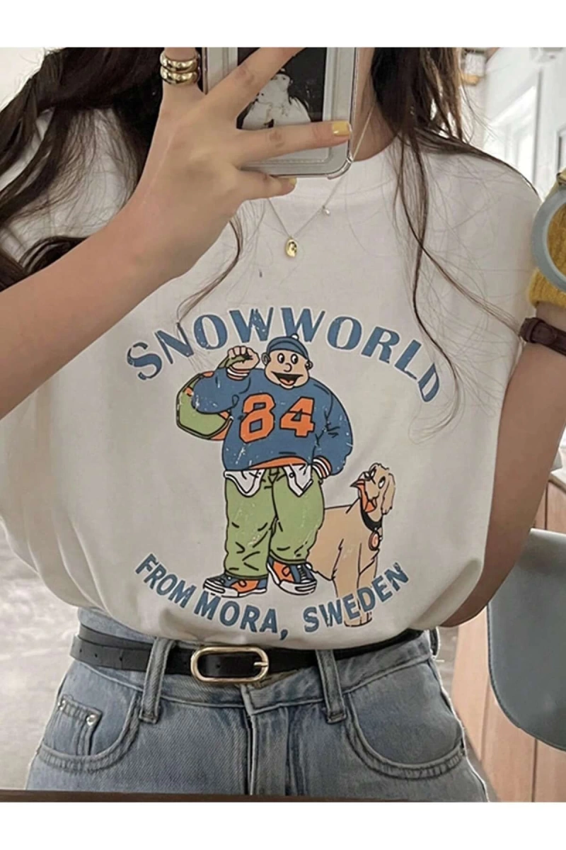 Karikatür ve Grafik tasarım Oversize T-shirt Cartoon/Letter serisi kod394