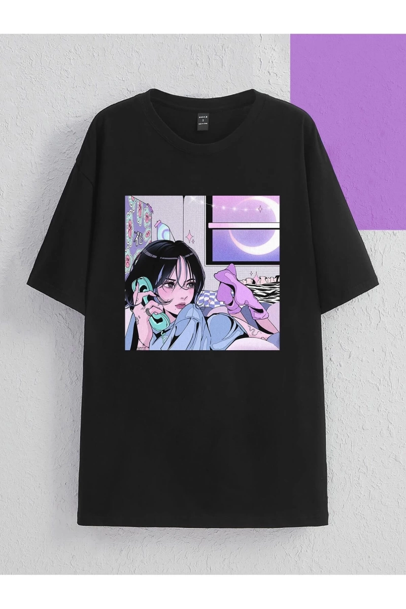 Karikatür ve Grafik tasarım Oversize T-shirt Cartoon/Letter serisi kod402
