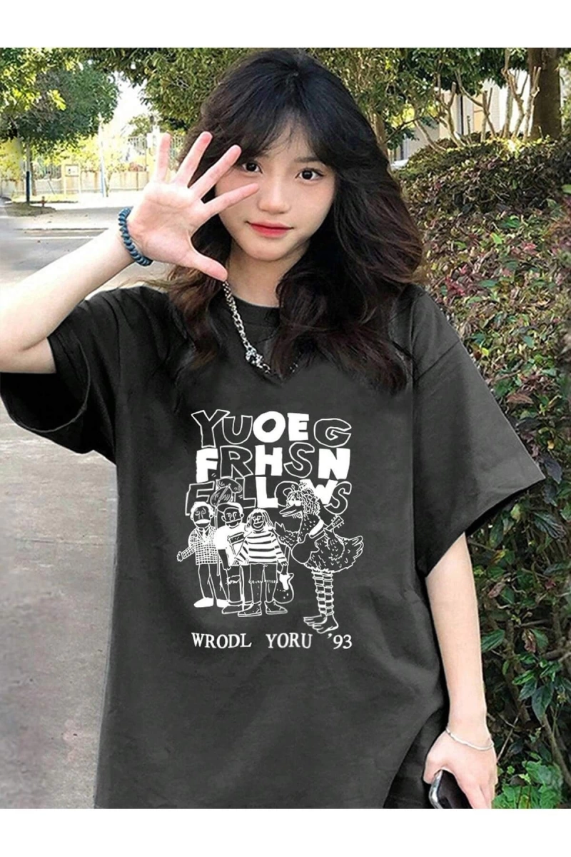 Karikatür ve Grafik tasarım Oversize T-shirt Cartoon/Letter serisi kod433