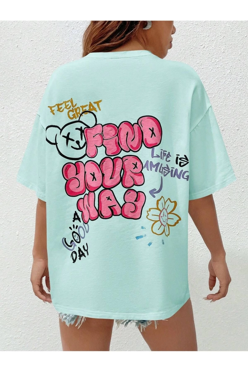 Karikatür ve Grafik tasarım Oversize T-shirt Cartoon/Letter serisi kod439